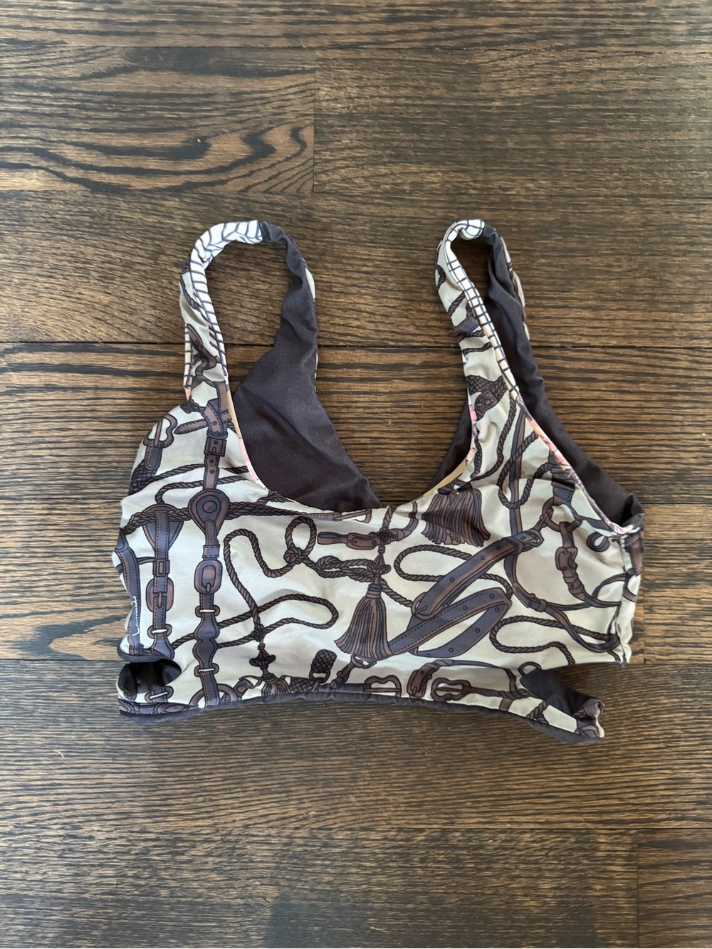 Maaji Cream & Brown Printed Scoop Sports Bralette